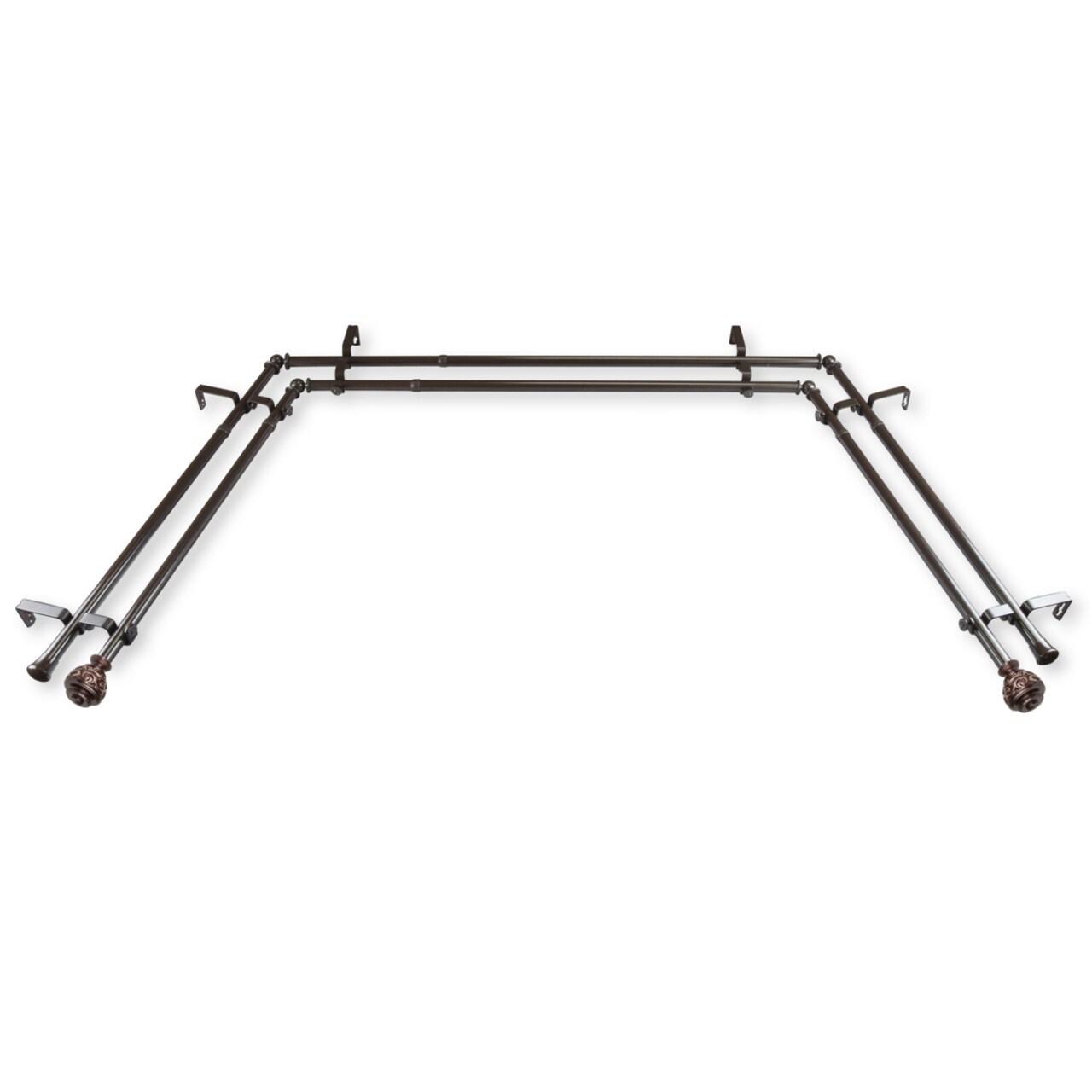 Hermosa Home Troy 13 by 16" Decorative Bay Window Double curtain rod 20"-36", 38"-72" - Cocoa